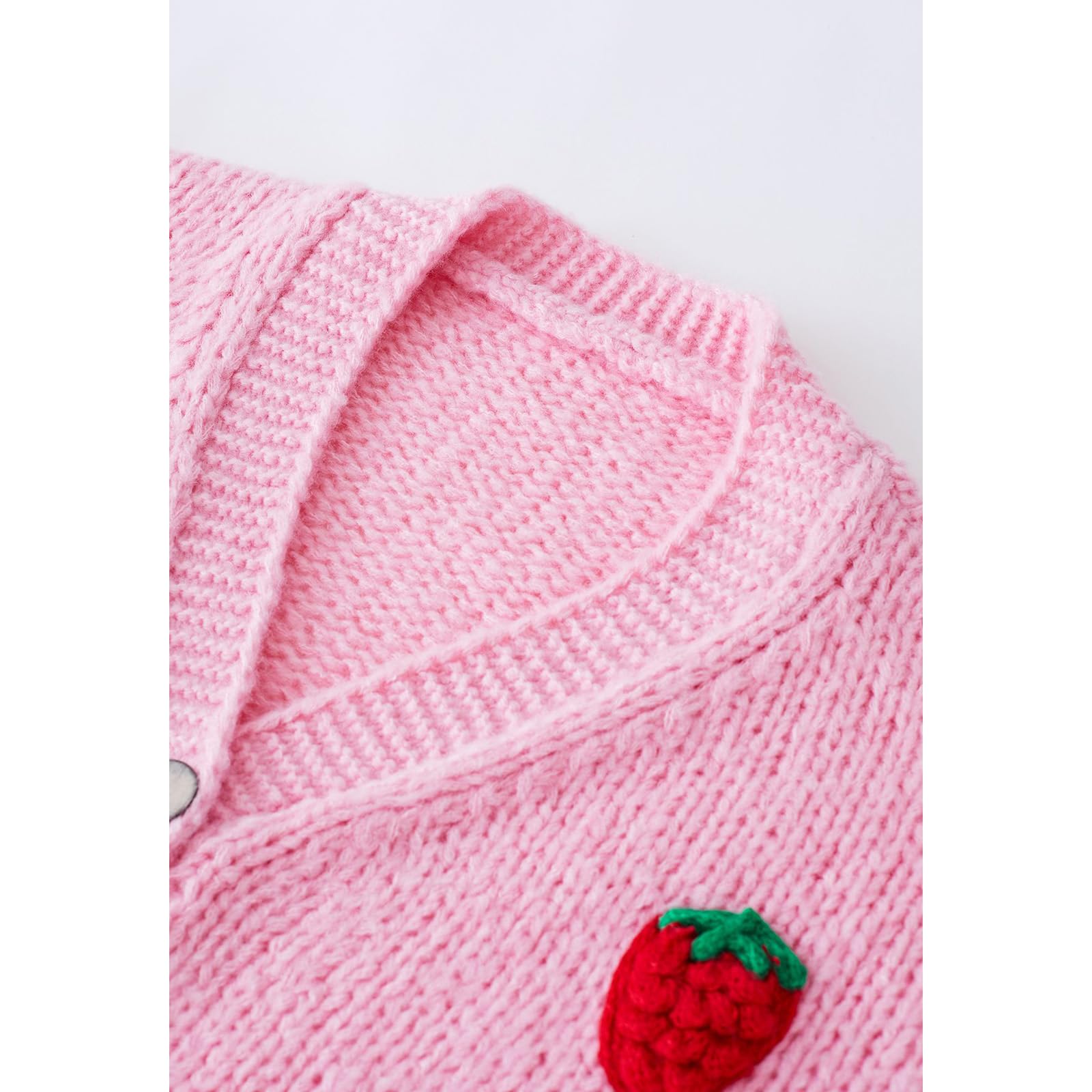 CHICWISH Women's Candy Pink & Cream Strawberry Button Up Hand Knit Cardigan Sweater | Cute Casual Knitwear for Spring & Fall | Perfect for Dates, Office, and Coffee Outings