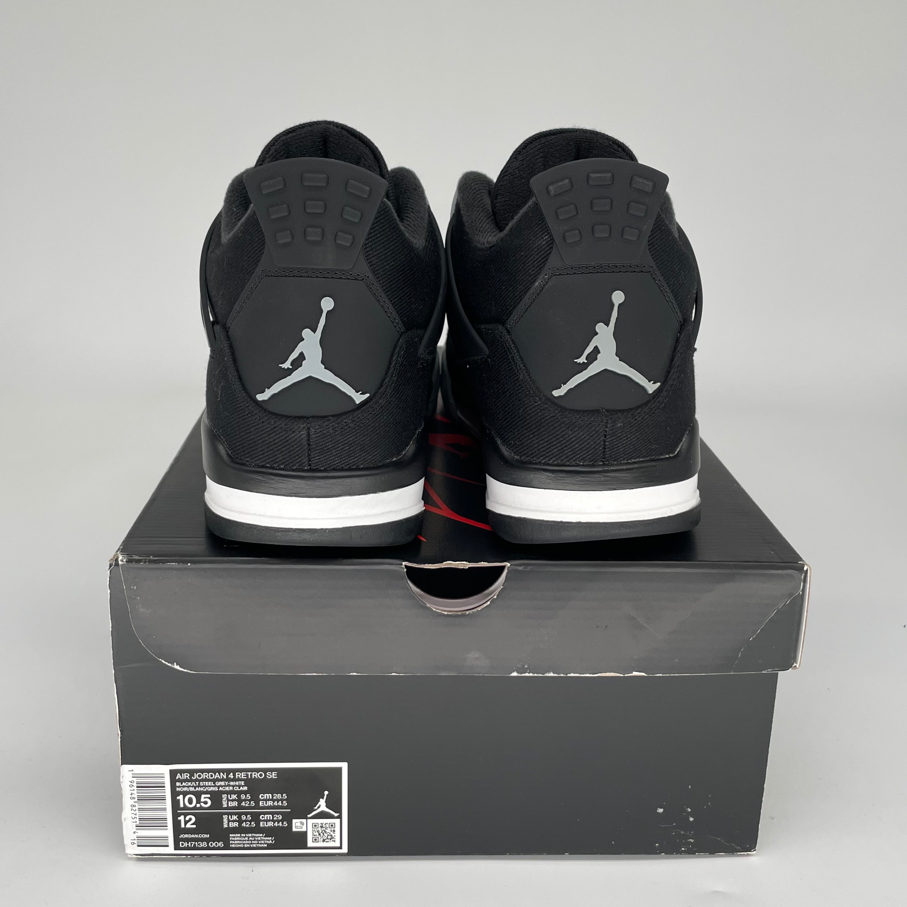 Original Air Jordan 4 Black Canvas Men's Sneakers - Size 10.5 (DH7138-006) | Retro Basketball Shoes for Streetwear & Casual Outfits