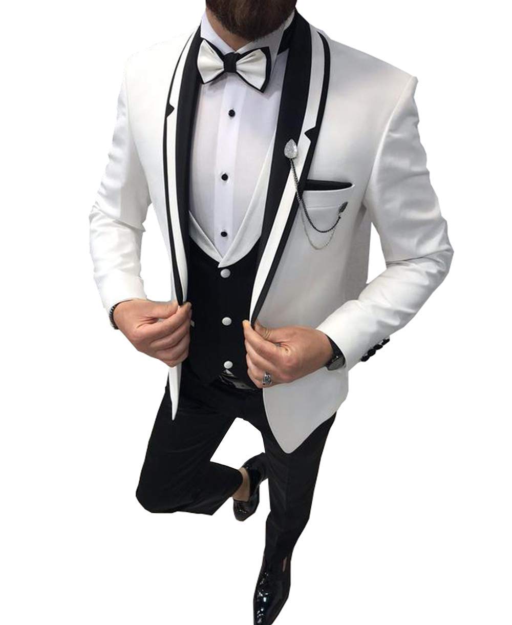 Frank Men's 3-Piece Slim Fit Suit Set - Shawl Lapel Formal Tuxedo for Wedding, Prom & Groomsmen (Blazer + Vest + Pants) | Perfect for Business Meetings, Cocktail Parties & Special Occasions