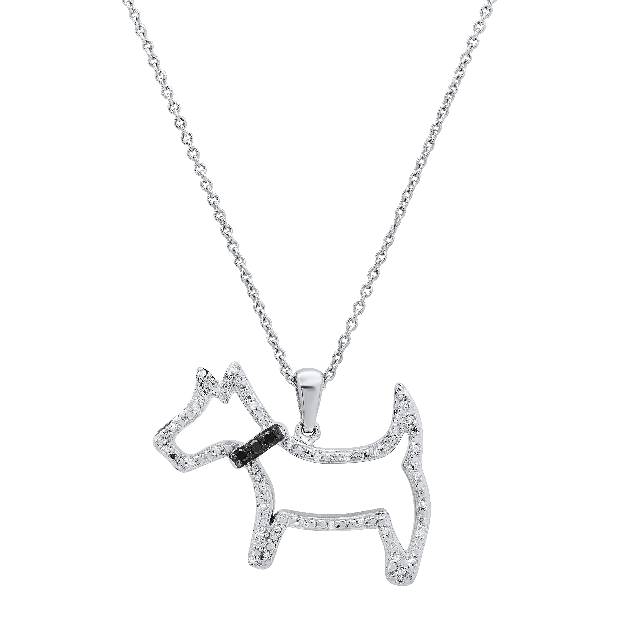 Dazzlingrock Collection 925 Sterling Silver Scottie Pet Dog Pendant Necklace with Black Diamond Accents - Perfect Gift for Dog Lovers, Women's Jewelry for Casual Wear & Special Occasions