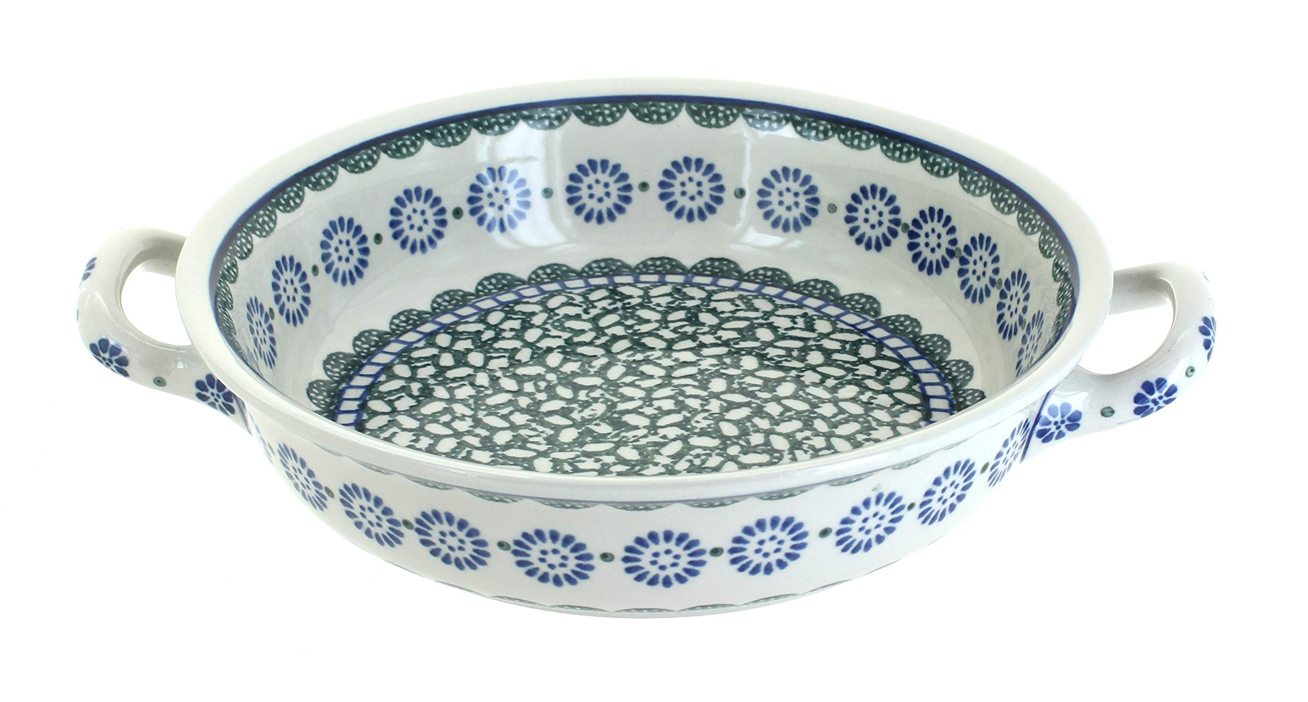 Blue Rose Polish Pottery Maia Small Round Casserole with Handles - Handmade Ceramic Baking Dish for Soups, Stews & Casseroles - Perfect for Oven, Stovetop & Serving at Dinner Parties