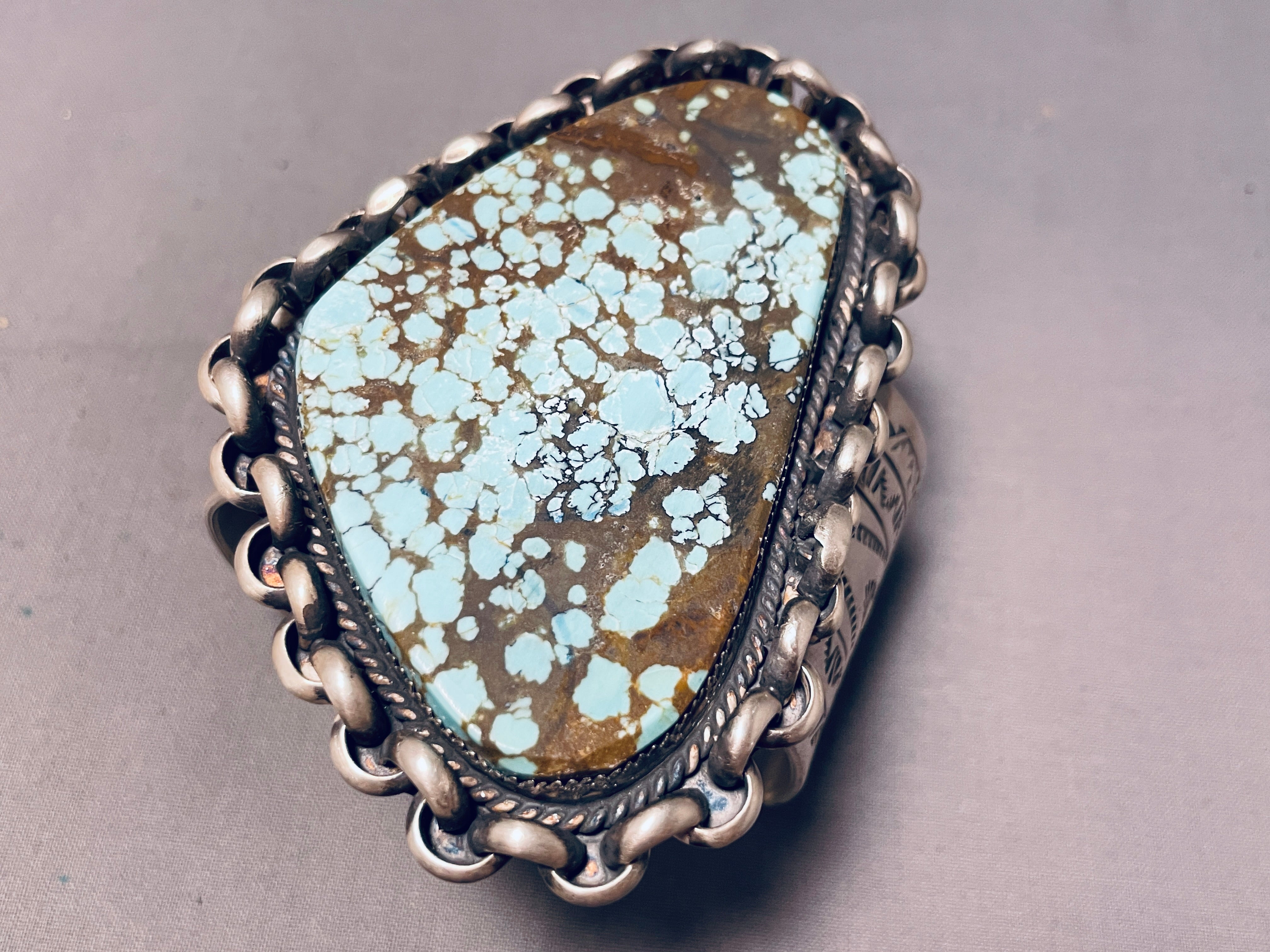 Authentic Native American Navajo Turquoise Sterling Silver Bracelet - 177g Handmade Interlocking #8 Design for Women, Perfect for Boho Fashion & Spiritual Healing Jewelry
