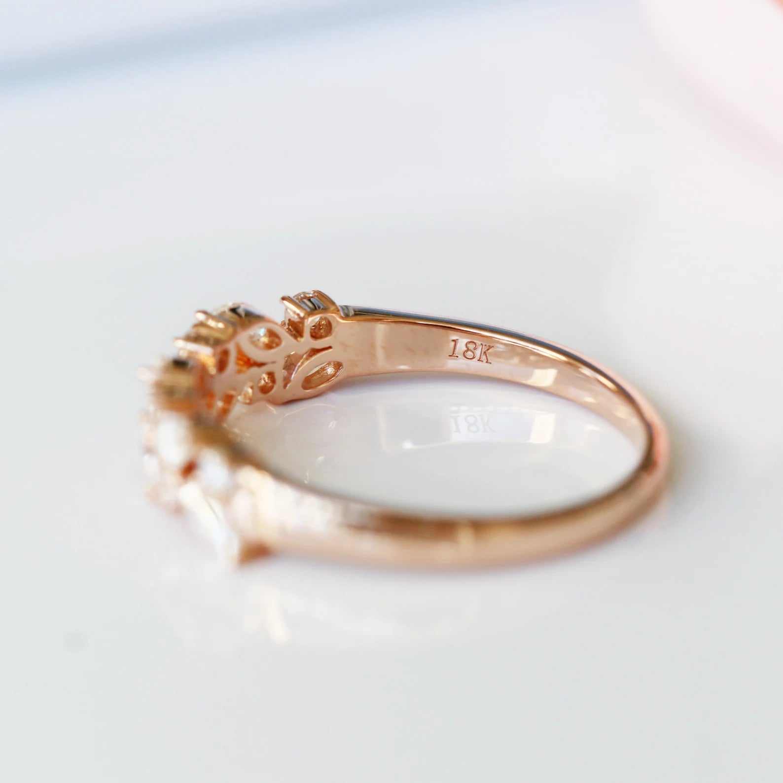 14K Solid Rose Gold Marquise Cut Natural Diamond or Moissanite Wedding Band - Elegant Bridal Ring for Engagement, Anniversary & Special Occasions