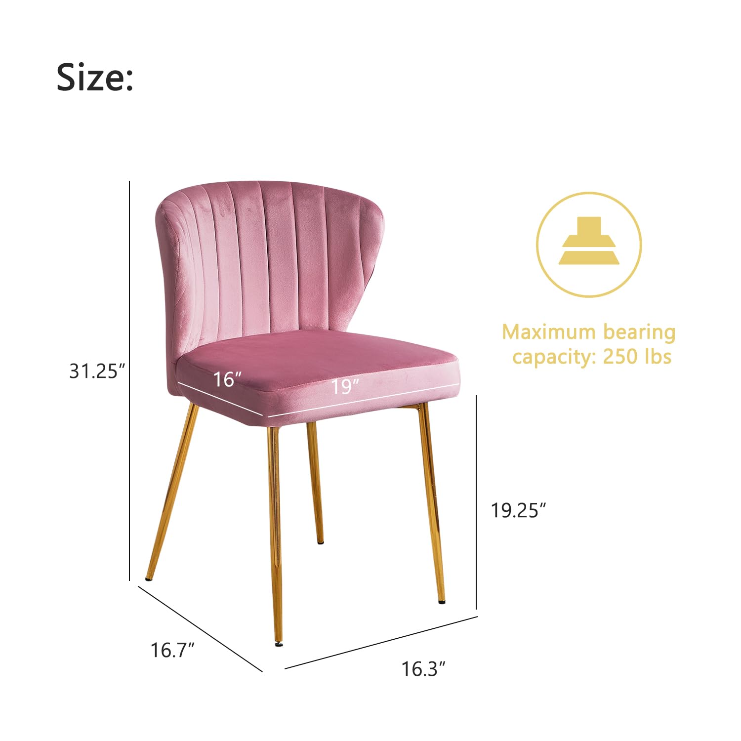 Nrizc Velvet Dining Chairs Set of 2 - Tufted Upholstered Mid Century Modern Chairs with Golden Metal Legs for Dining Room, Kitchen, Living Room (Pink) | Elegant Home Decor & Comfortable Seating for Dinner Parties, Family Gatherings & Daily Use