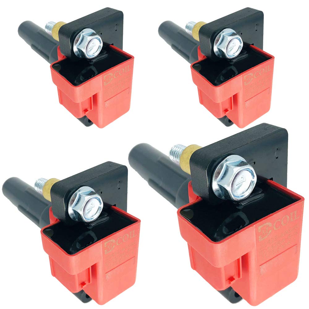 4-Pack Red High Voltage Ignition Coil Set Compatible with Subaru Forester, Impreza, Legacy, Outback, Tribeca 2.0L 2.5L 3.0L 3.6L (1998-2023) - Replaces OEM 22433-AA451 FK0055 FK0334 UF287 UF480 - Improves Engine Performance & Fuel Efficiency