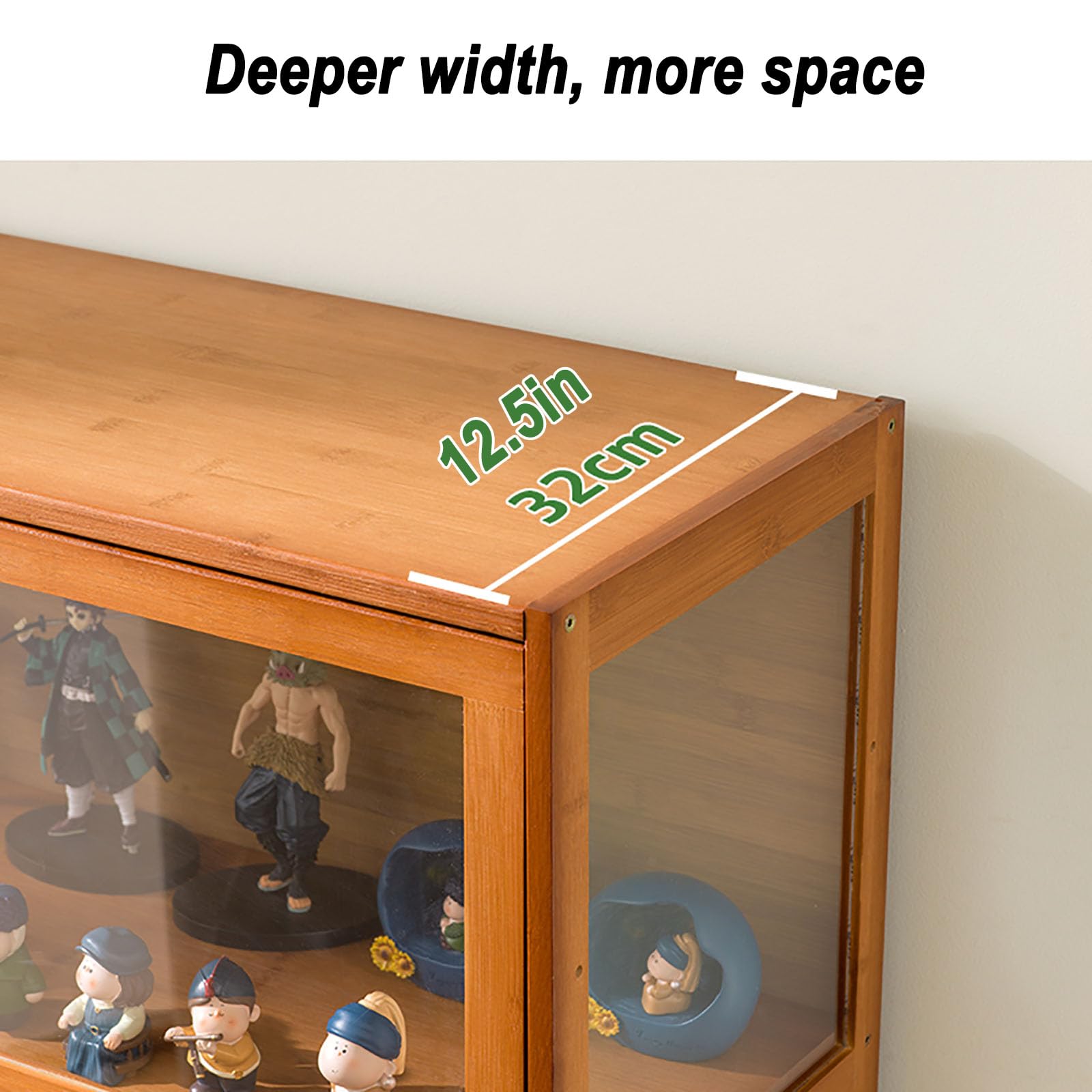 ZMHPLKH Natural Bamboo Display Cabinet with Glass Doors - Flip-Top Design, Dust-Proof & Easy Assembly - Perfect for Showcasing Collectibles, China, or Home Decor