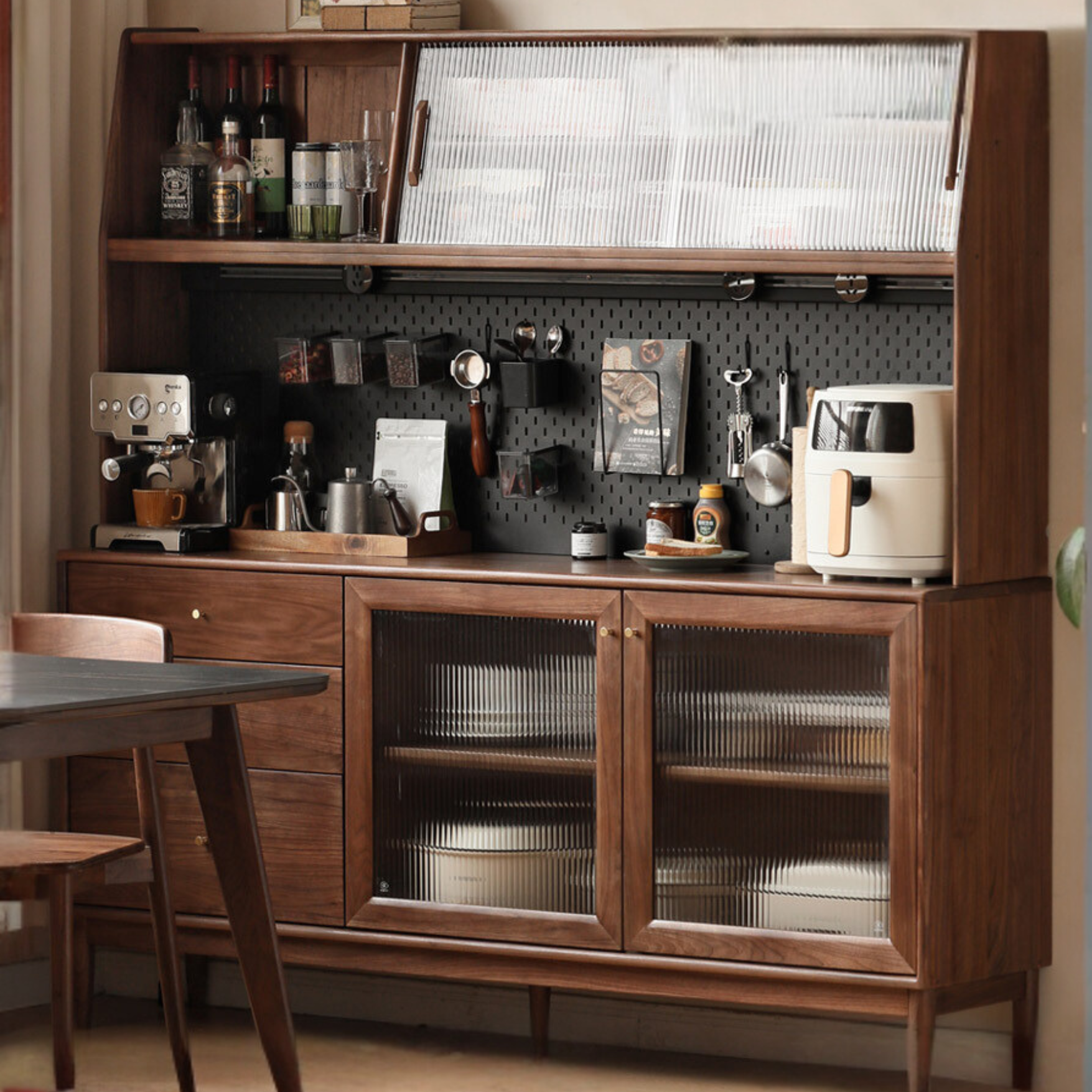 Solid Black Walnut Wood Sideboard Buffet Cabinet - Elegant Dining Room Storage for China, Linens & Entertaining Essentials