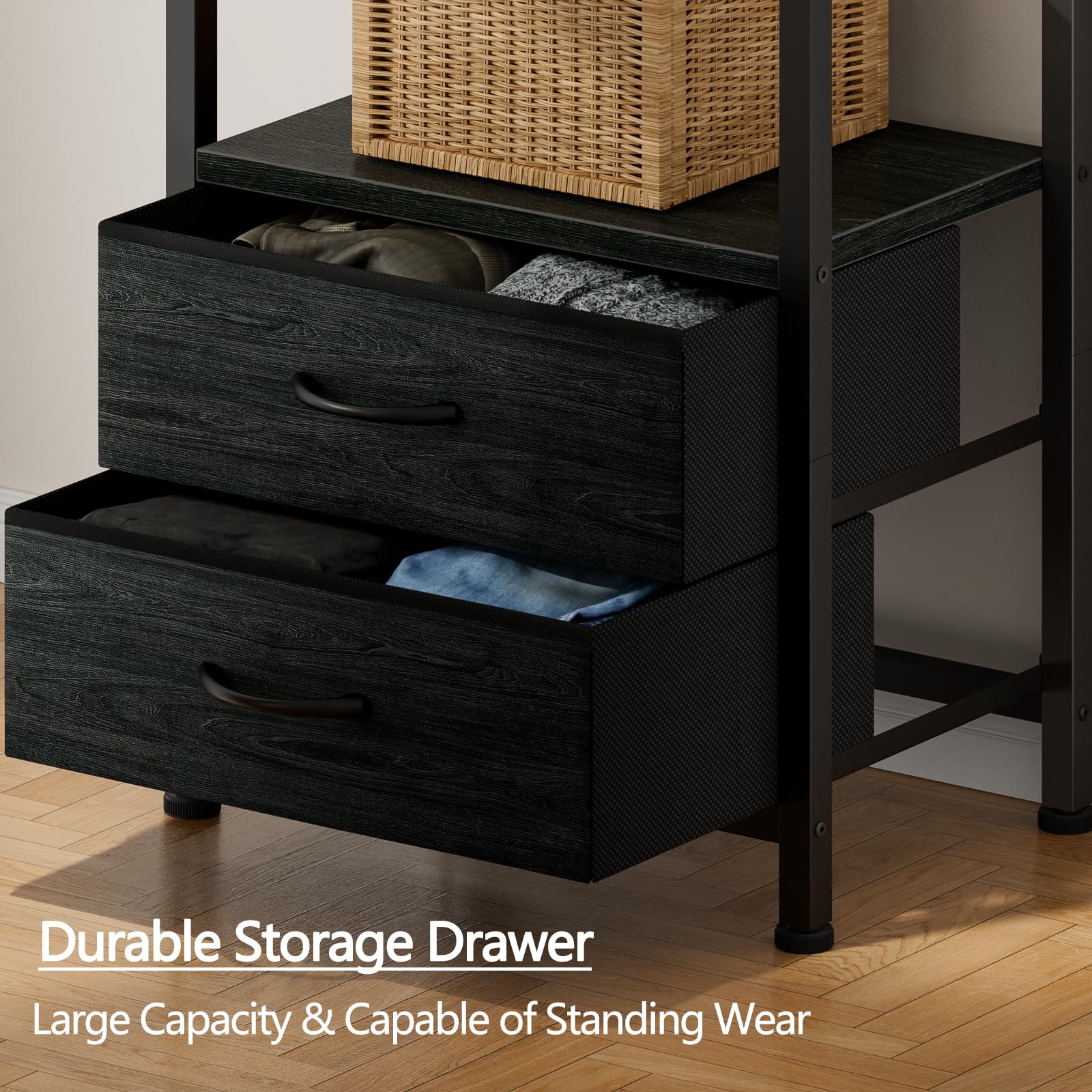 Furnulem 5-Tier Corner Shelf - Narrow Bookshelf with 2 Storage Drawers, 65.16