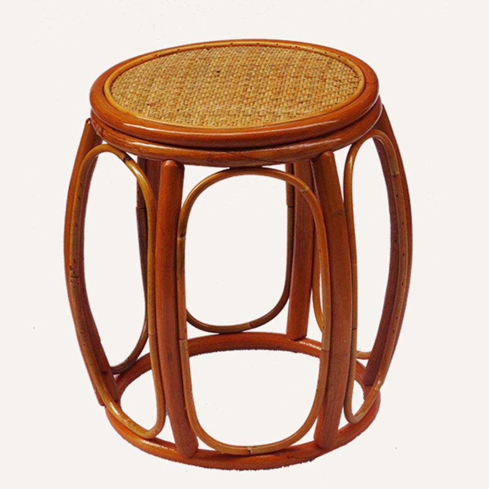 Handwoven Indonesian Rattan Stool - Versatile Shoe Bench, Tea Table, or Balcony Seat (33-43cm Height, Natural Color) - Perfect for Entryway, Living Room & Outdoor Relaxation