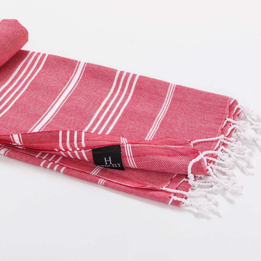 Turkish Beach Towel 37x68 - Quick Dry Sand-Free Cotton for Pool, Beach & Travel (Red)
