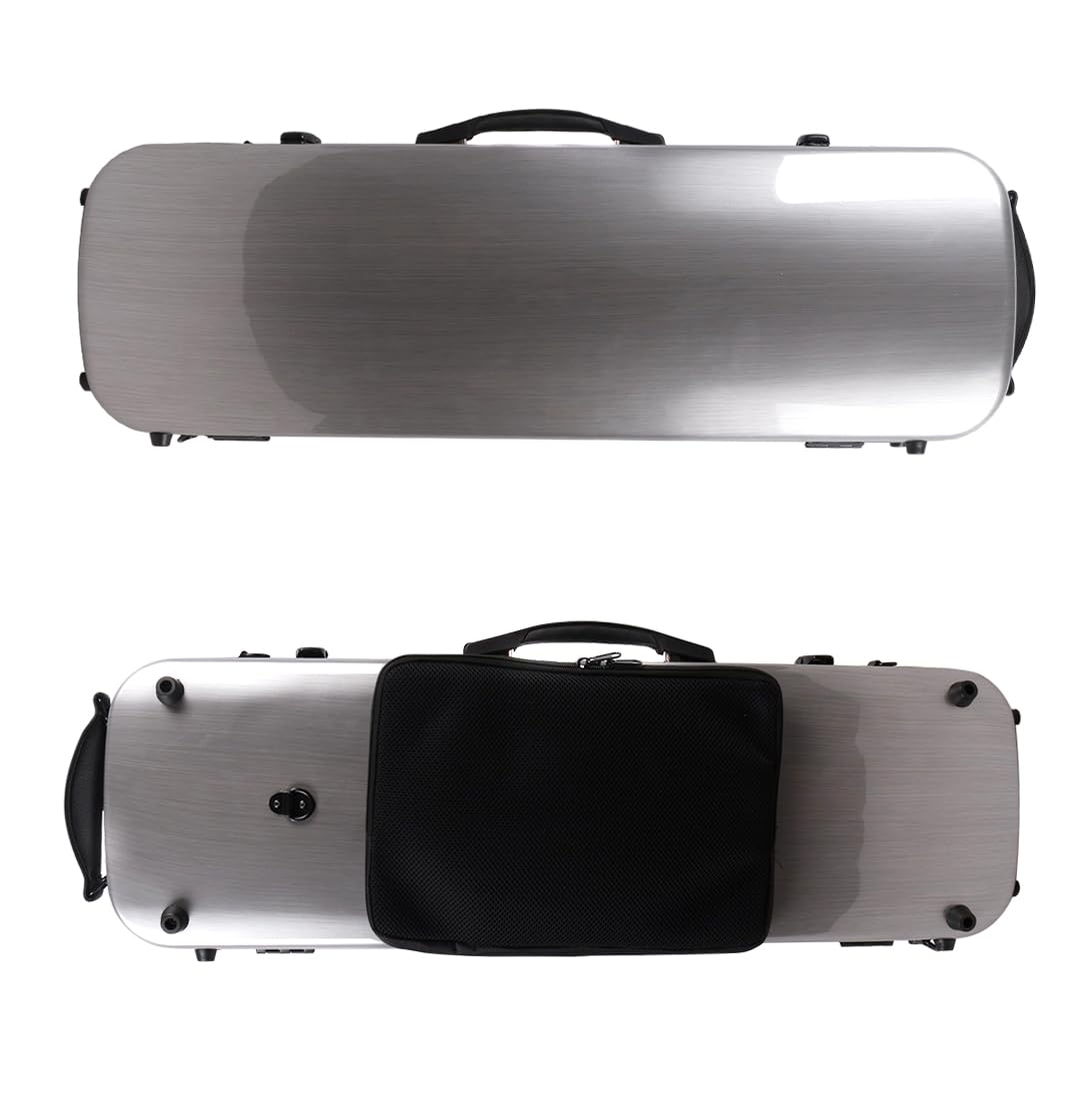 Premium 4/4 Full Size Carbon Fiber Violin Case - Lightweight Hard Shell Travel Case with Shoulder Strap, Music Sheet Pocket & Security Lock (2.1kg, Silver Gray) - Perfect for Professional Musicians, Travel & Performance Protection