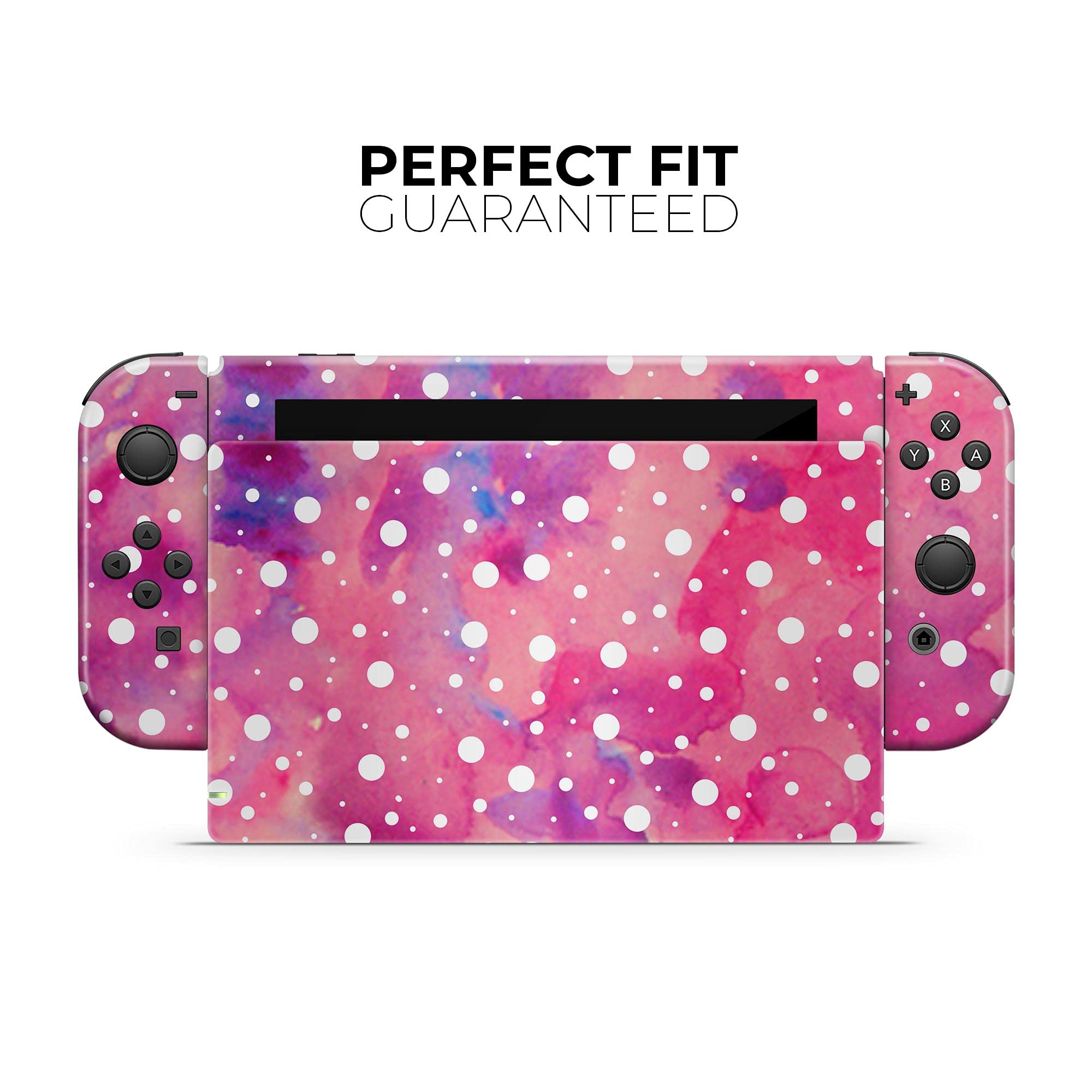 Nintendo Switch Lite Skin Decal - Scratch-Resistant Removable Vinyl Wrap Cover - White Polka Dots on Pink Watercolor - Protective Gaming Accessory for Travel & Home Use