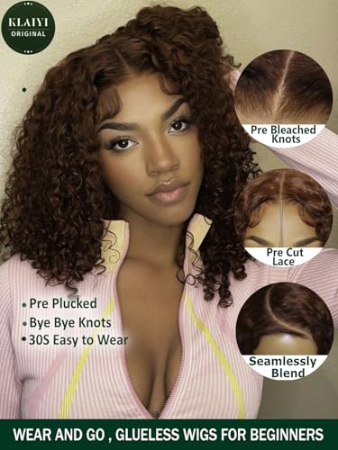 Bye Bye Knots Glueless Wig Pre Cut Lace Bob Curly Wig Reddish Brown Color
