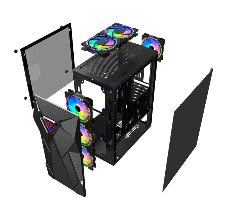 6-Pack 120mm RGB PC Cooling Fans with Fixed Lighting - High Airflow ATX Mid-Tower Computer Case for Gaming PCs, USB 3.0 Ports & Tempered Glass Side Panel (Black) - Perfect for Gaming Rigs, Workstations, and High-Performance Cooling Systems