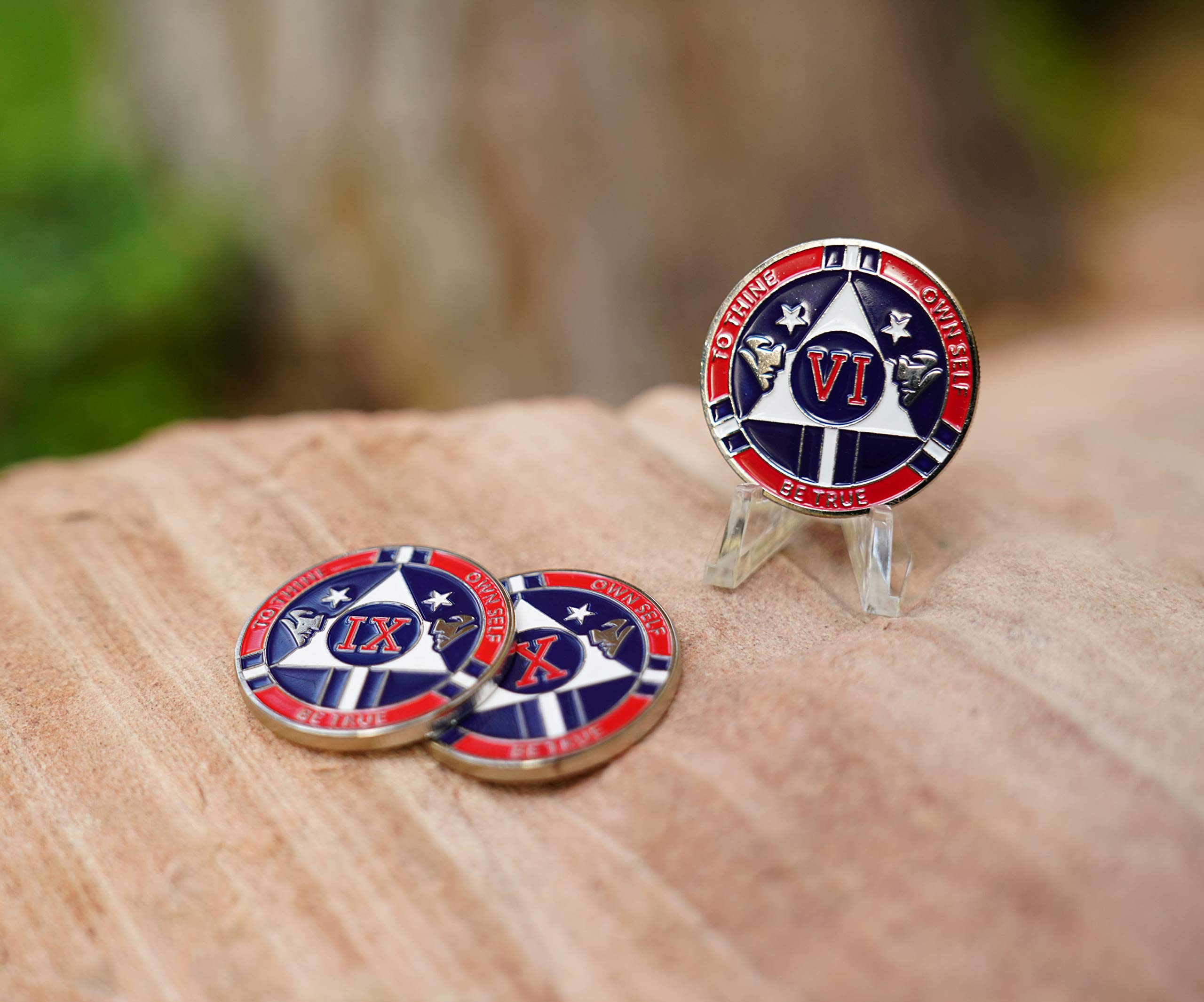 Red and Blue Double Patriot Yearly AA Medallion with Coin Capsule - Alcoholics Anonymous 1-50 Year Recovery Chip | Sobriety Anniversary Gift for AA Meetings & Personal Milestones