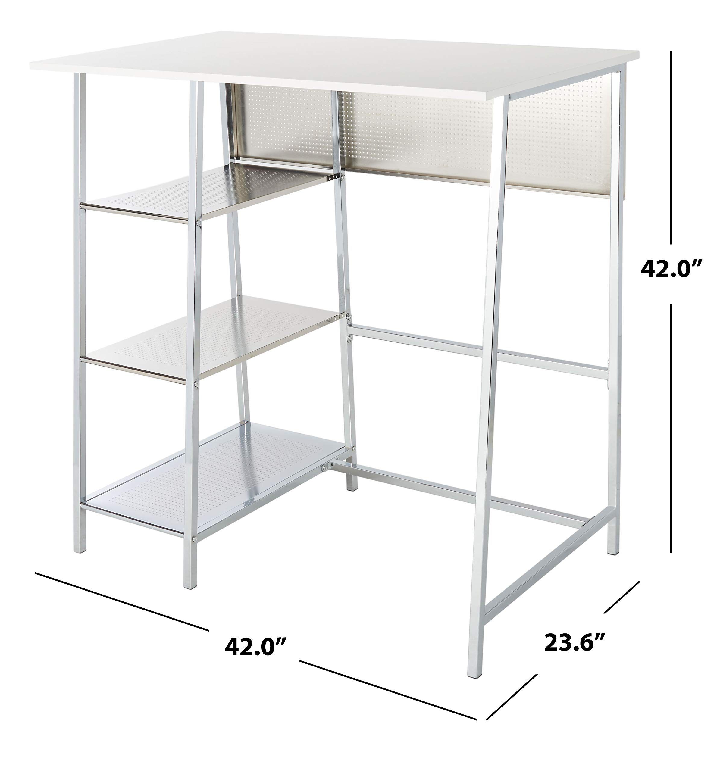 SAFAVIEH Home Collection Hayden White/Chrome 3-Shelf Standing Desk DSK2210A - Modern Office Desk for Small Spaces, Home Office & Dorm Room Organization