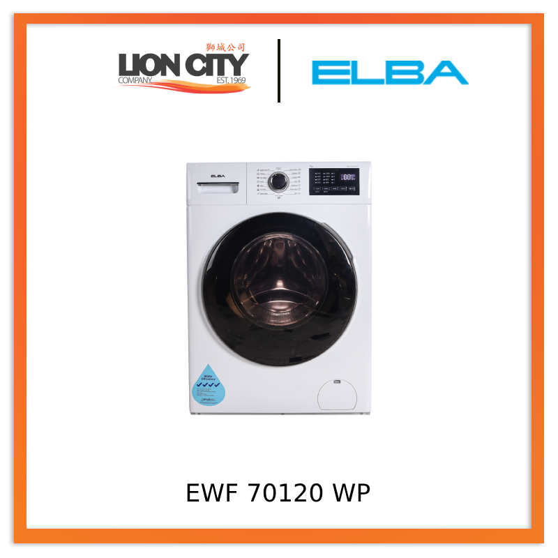 Elba EWF 70120 WP 7kg Front Load Washing Machine - Energy Efficient, Compact Laundry Solution for Apartments & Small Homes | Perfect for Space-Saving & Quiet Operation