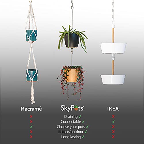 5-Piece Stainless Steel Pot Hanger Kit with Accessories - Connectable Hanging Planter System for Vertical Gardens - Indoor/Outdoor Use with Drainage Holes - Perfect for Balconies, Patios & Small Space Gardening