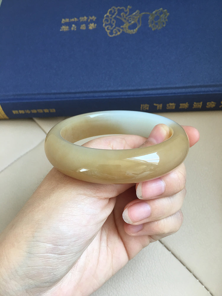 Natural Jade Bangle - Genuine Nephrite Stone Bracelet, 61.3mm Inner Diameter (NBE016) - Perfect for Meditation, Yoga & Spiritual Healing