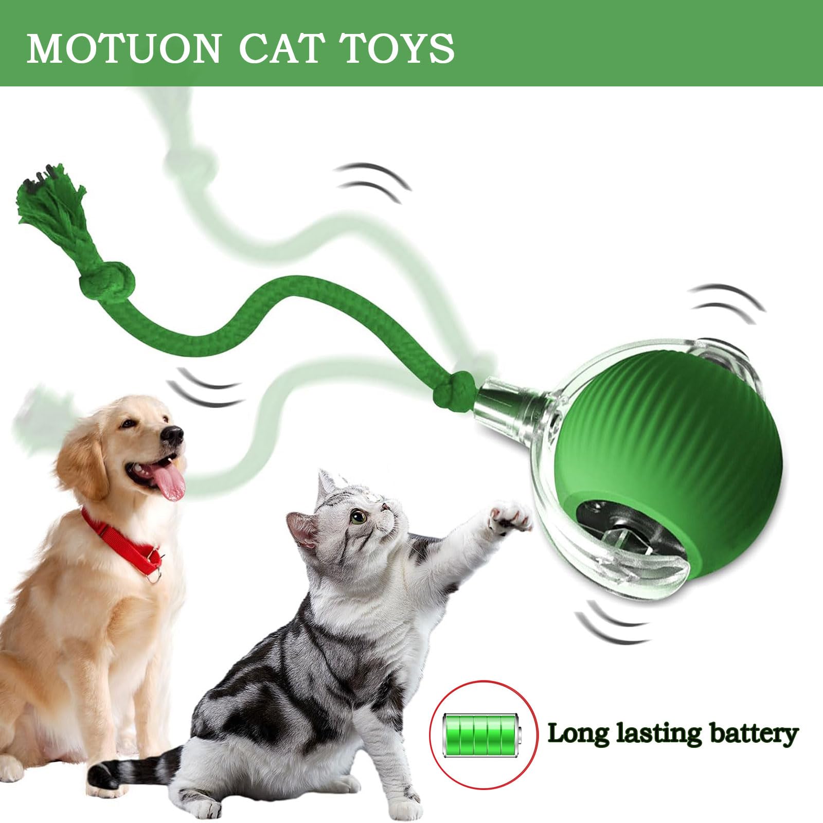 Interactive Cat & Dog Toy - Automatic Rolling Ball with Smart Dodge Technology - Electric Pet Play Ball for Cats & Dogs - Green - Perfect for Indoor Play & Exercise