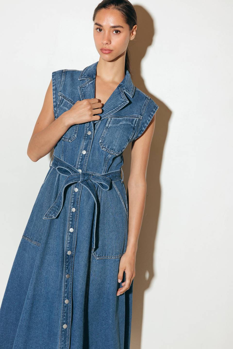 Ellery Washed Denim Midi Shirt Dress for Women | Casual & Office Wear | Perfect for Spring & Summer Outfits