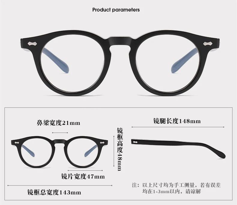 Stylish Black Unisex Acetate Full-Rim Round Eyeglasses SH505 - Perfect for Reading, Work & Everyday Fashion