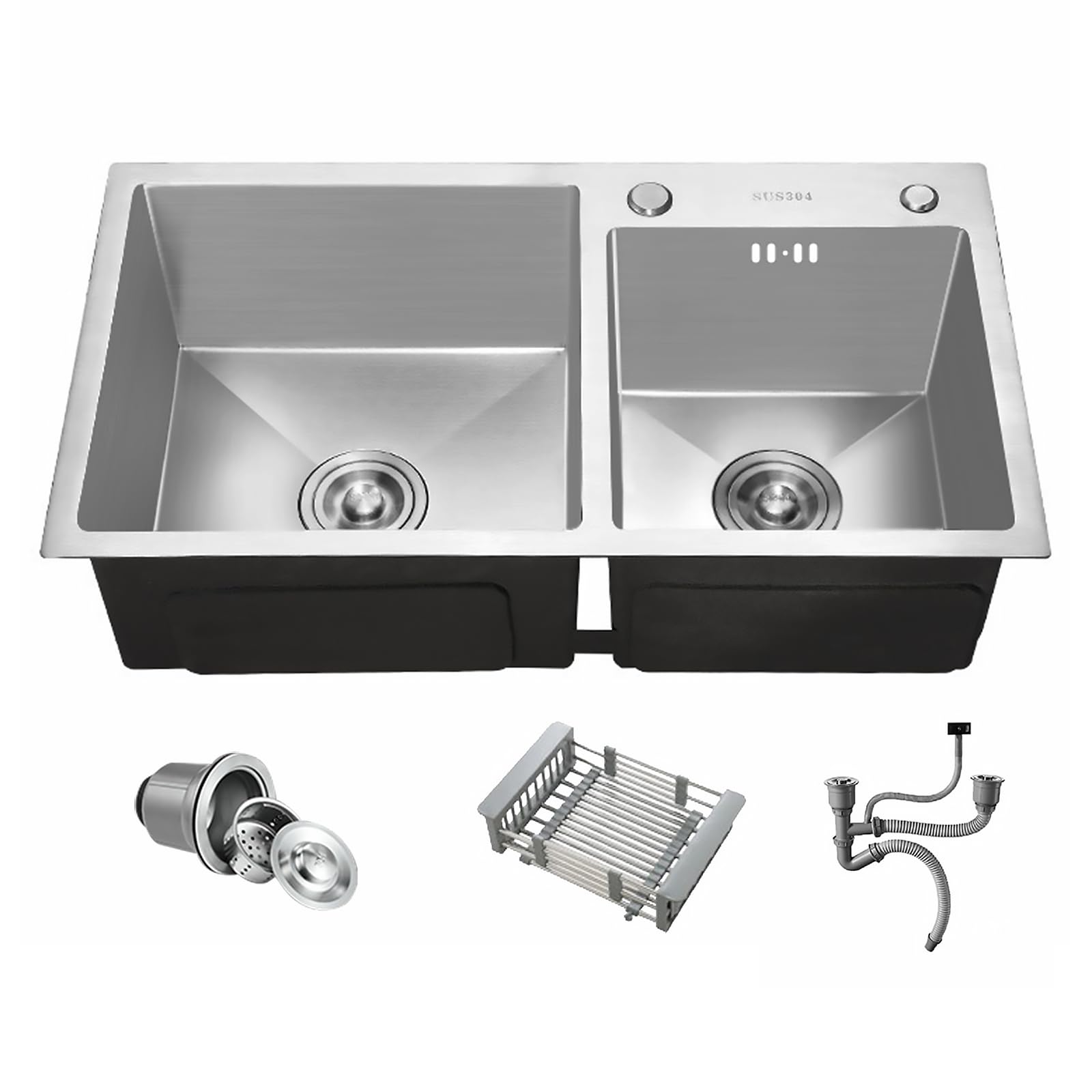 31.5x17.7 Inch Drop-in/Topmount Double Bowl Stainless Steel Kitchen Sink - Nano-Coated, Anti-Clog Drainage & Fruit Baskets Included - Perfect for Modern Kitchens, Meal Prep & Dishwashing