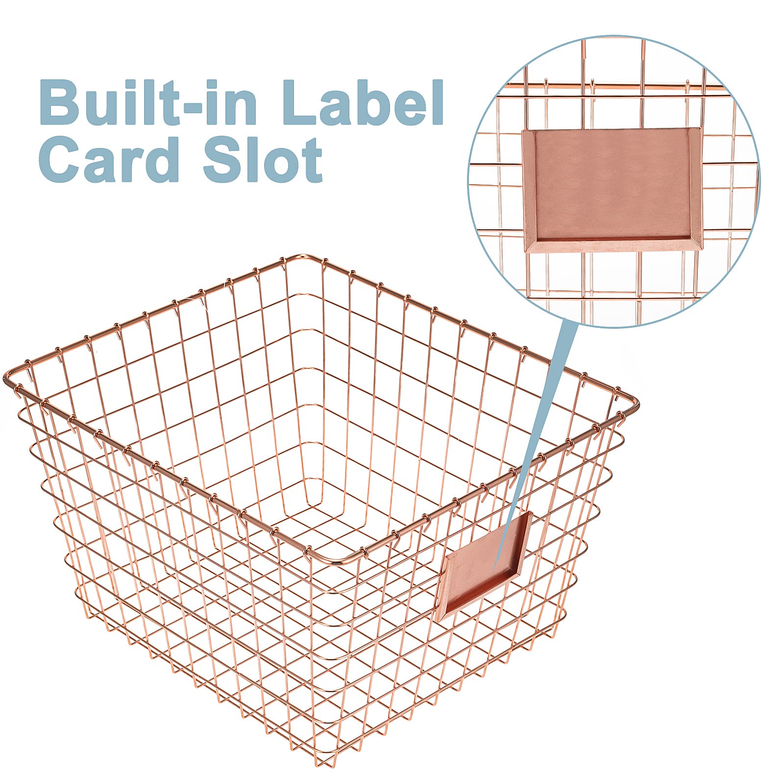 4 Pack Extra Large Wire Handmade Storage Baskets - Rose Gold Organizing Baskets for Home, Pantry, Bathroom Countertop, Laundry & Wardrobe | Perfect for Home Decor, Closet Organization & Gift Giving