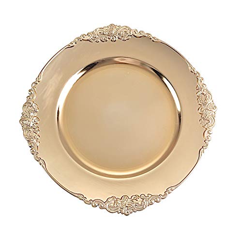 24-Pack 13-Inch Gold Round Charger Plates with Embossed Rim - Elegant Dinnerware for Wedding, Reception & Party Decorations - Perfect for Formal Dining, Holiday Gatherings & Special Events