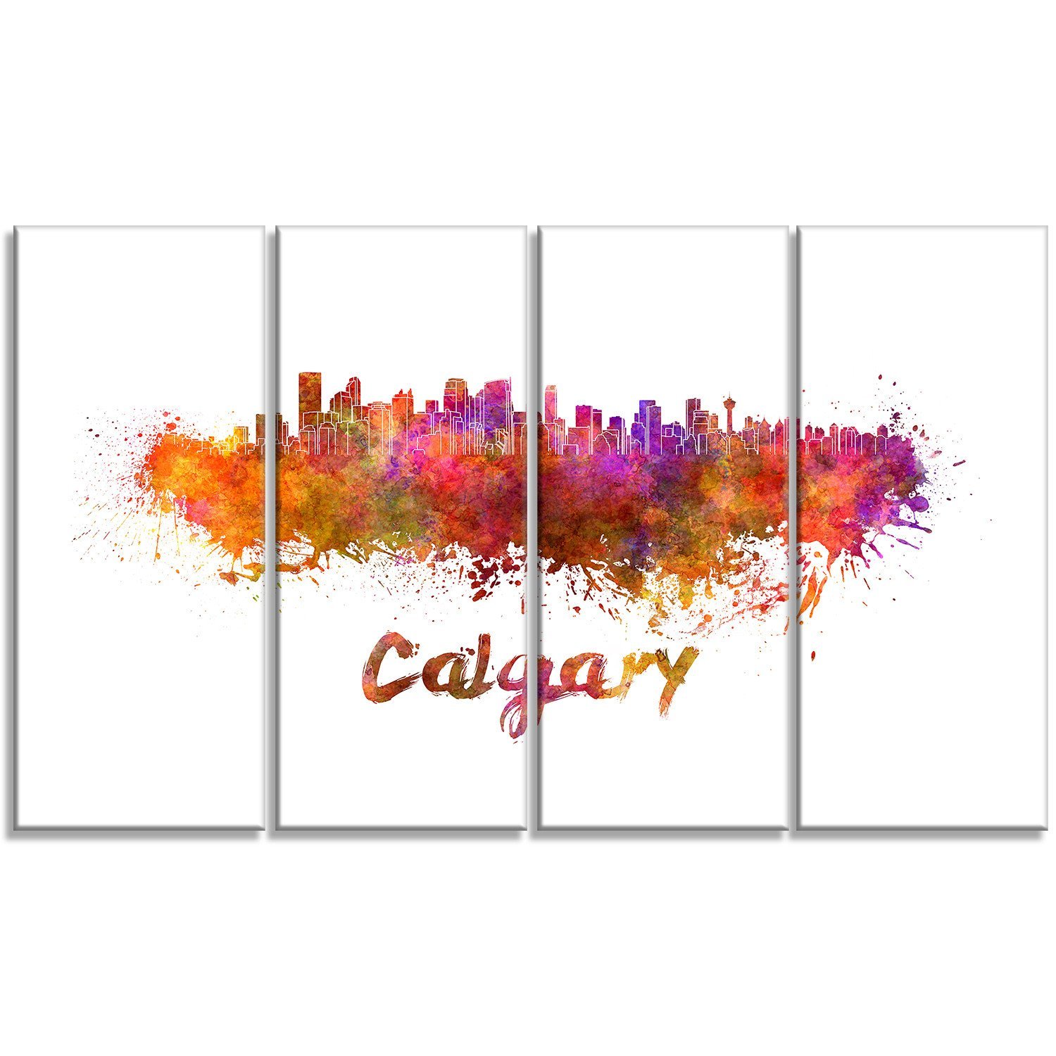 Designart Calgary Skyline Cityscape Metal Wall Art - 48x28 Inches 4 Panel Set - Modern Home & Office Decor for Living Room, Bedroom, or Business Spaces