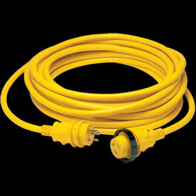 30 Amp Heavy Duty Power Cord with LED Indicator - 50ft Yellow Extension Cord for RV, Camper, and Outdoor Power Supply