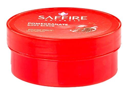 Saffire Pomegranate Body Scrub with Citrus Lemon Peel & Aloe Vera Extract - Exfoliating & Moisturizing for All Skin Types (Pack of 1) - Perfect for Spa Day, Dry Skin Treatment & Pre-Tanning Prep