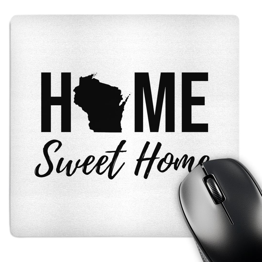 3D Rose Stamp City Typography Home Sweet Home Wisconsin State White Background Mouse Pad - Non-Slip Desk Mat for Office, Gaming & Computer Use - Perfect Gift for Home & Work