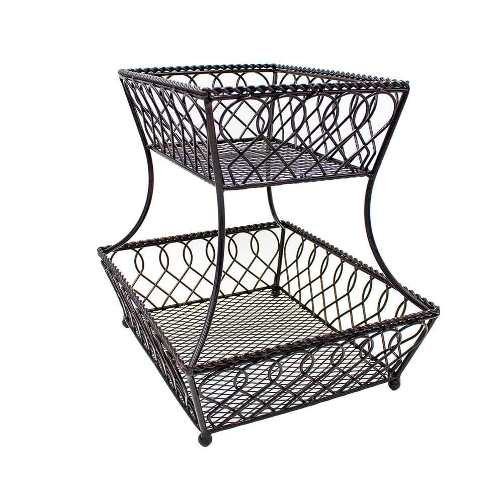 Loop Lattice 2 Tier Rectangular Basket - Rustic Wooden Storage Organizer for Bathroom, Kitchen & Office - Perfect for Towels, Fruits & Office Supplies