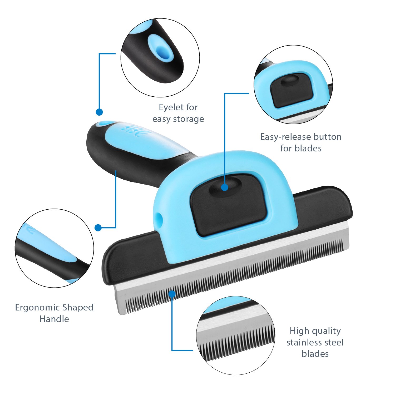Premium Deshedding Brush for Cats & Dogs - Stainless Steel Pet Grooming Tool for Short & Long Hair, Safe for Small, Medium & Large Breeds - Perfect for Home Grooming & Shedding Control (Blue)