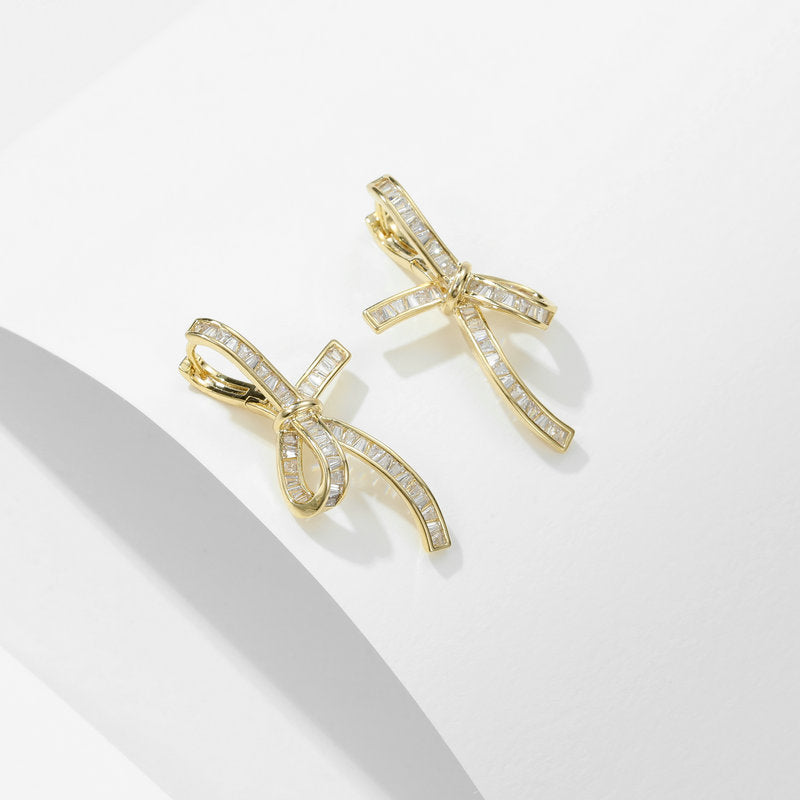 14K Gold Plated Bow Ribbon Clip-On Hoop Earrings for Women | Elegant Dangle Earrings for Parties, Weddings & Daily Wear | A7423