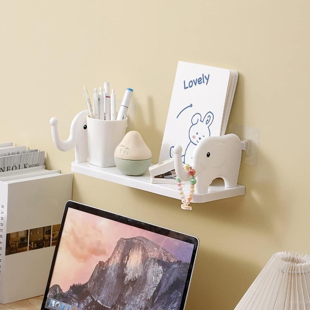 MOXSTAR Floating Shelf Wall Mounted - Self Adhesive No Drill Bathroom Storage Organizer - Sturdy Bathroom Wall Shelf for Toiletries, Cosmetics & Decor (Elephant Design) - Perfect for Small Spaces, Apartments & Modern Bathrooms
