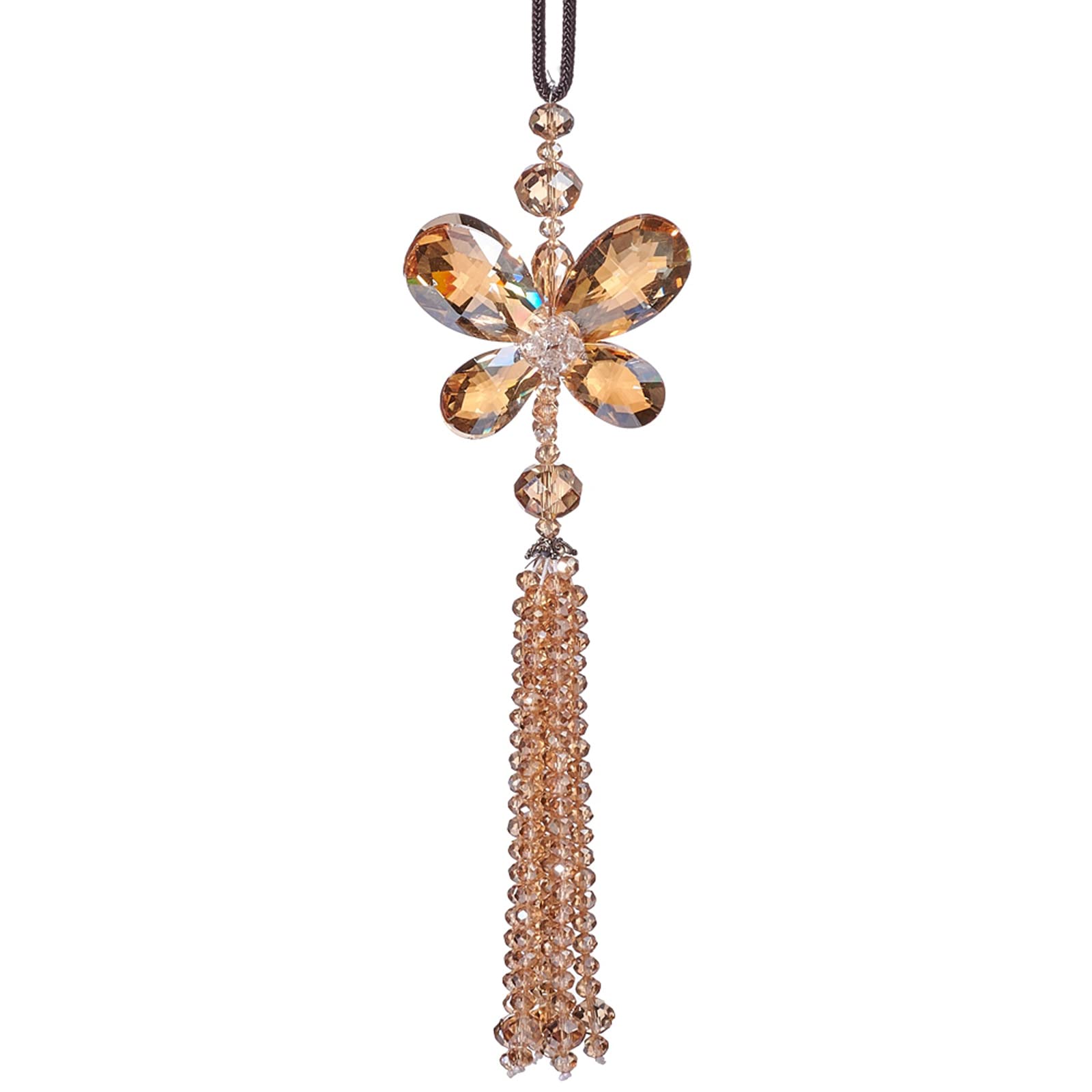 Crystal Butterfly Car Rear View Mirror Charm - Lucky Car Hanging Ornament for Good Fortune (Champagne Gold) | Elegant Interior Decor & Thoughtful Gift for Drivers