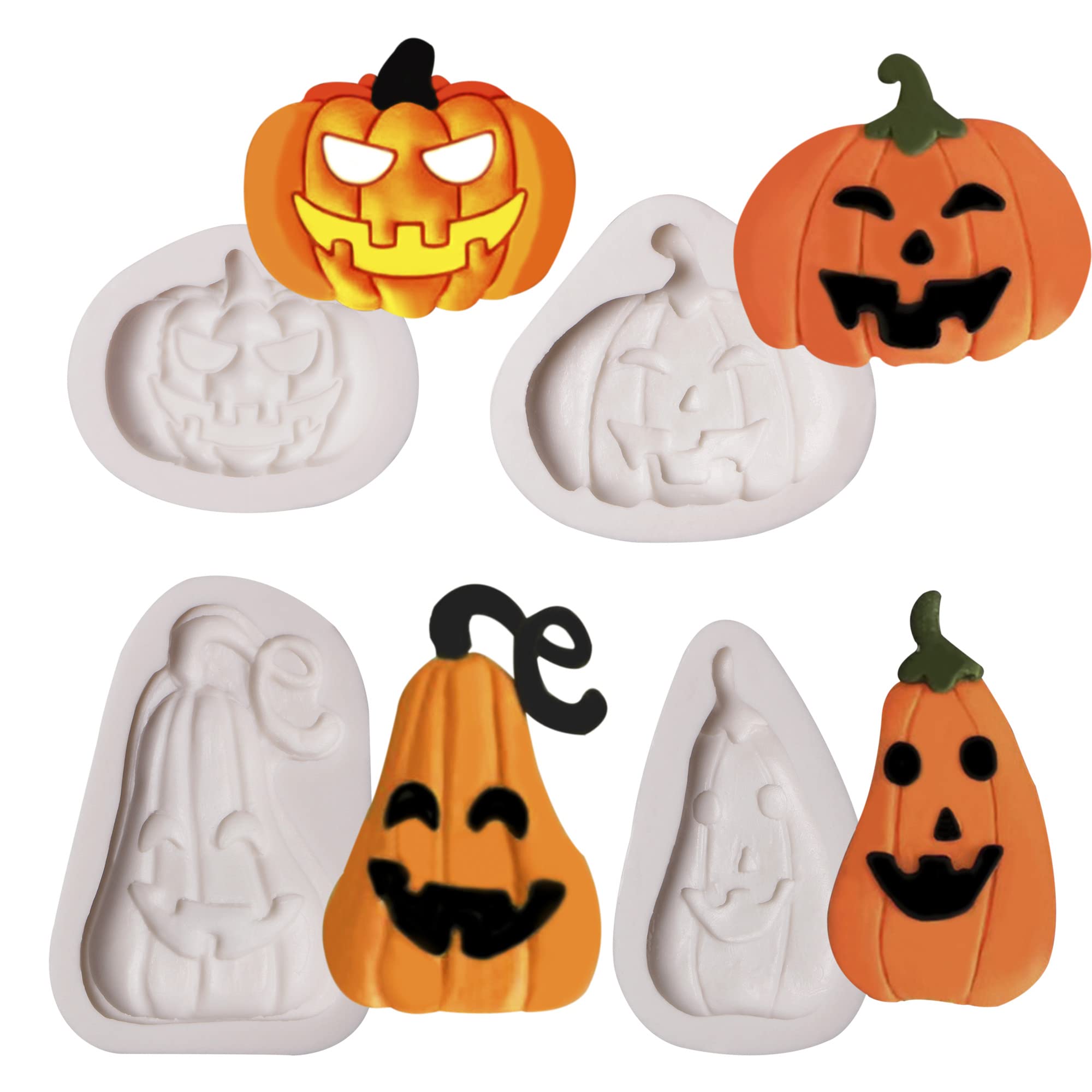 4Pcs Halloween Silicone Pumpkin Chocolate Molds - Ghost Shaped Baking Molds for Candy, Cake, Cupcake, Cookie, Jelly, Pudding, Fondant & Resin DIY Crafts - Perfect for Halloween Party Decorations & Baking Gifts