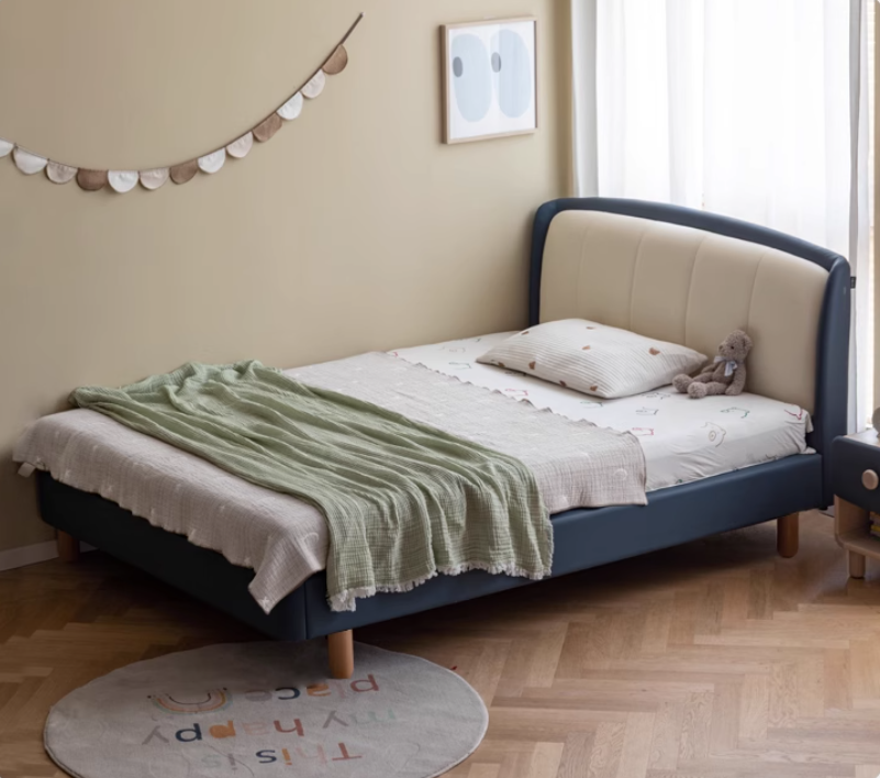 Organic Leather Soft Kids Bed - Durable & Comfortable Toddler Bed for Boys & Girls - Perfect for Nursery, Bedroom & Playroom