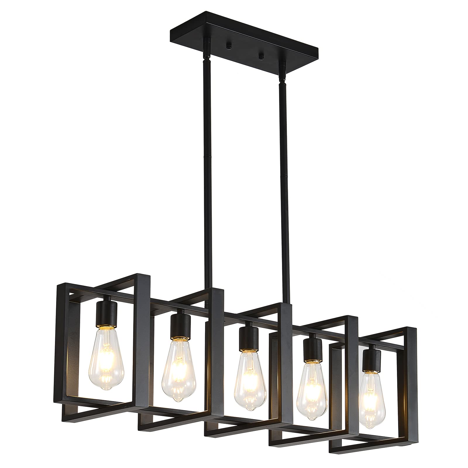 34.5 Inch Matte Black Farmhouse Pendant Lighting - 5-Light Kitchen Island Chandelier for Dining Room & Home Decor | Durable Hanging Light Fixture Perfect for Kitchen Islands, Breakfast Bars and Open Concept Spaces