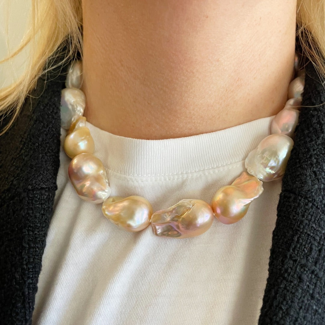 Elegant Freshwater Multicolor Baroque Pearl Necklace with 14K Gold Clasp - Perfect for Weddings, Parties & Special Occasions