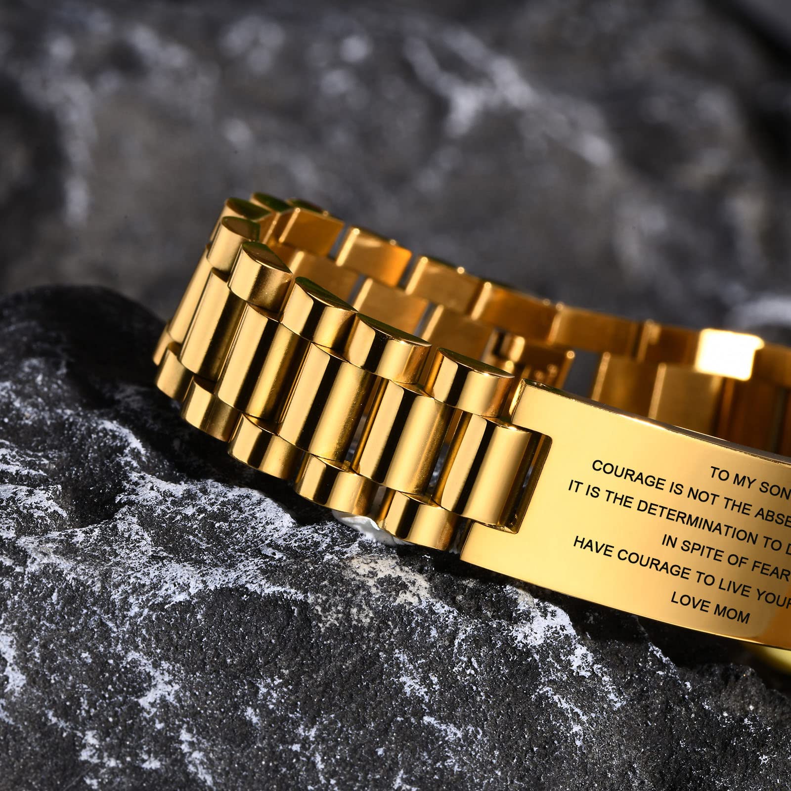 MEALGUET Inspirational Stainless Steel Bracelet for Son - Customizable Courage Link Wristband, Perfect Birthday & Graduation Gift from Mom & Dad, Ideal for Daily Wear & Special Occasions