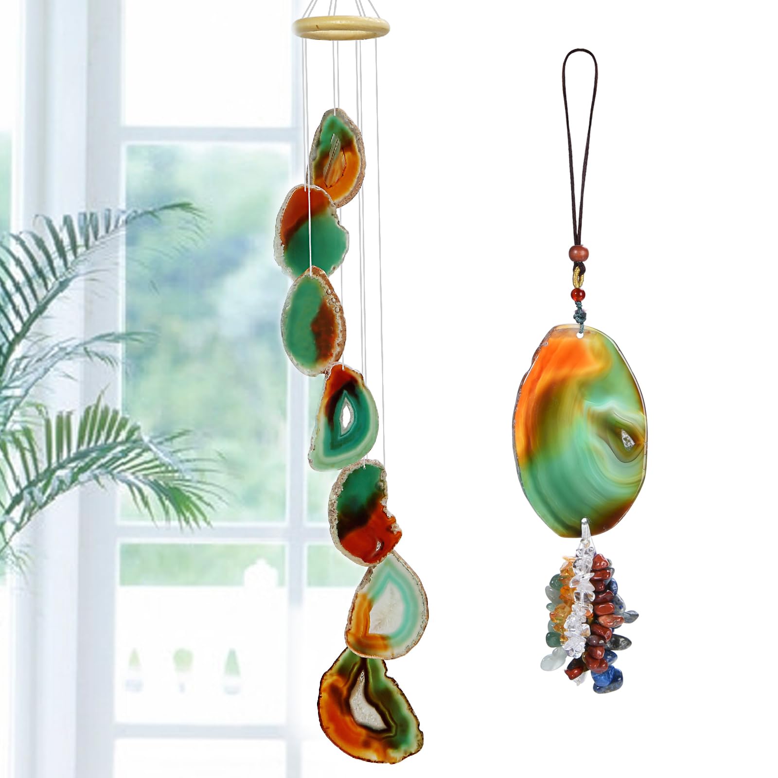 29 Inch Agate Geode Wind Chime with Soothing Sound - Natural Crystal Home Decor for Meditation, Yoga Room & Boho Wall Accent - Unique Healing Gift for Women & Housewarming Present