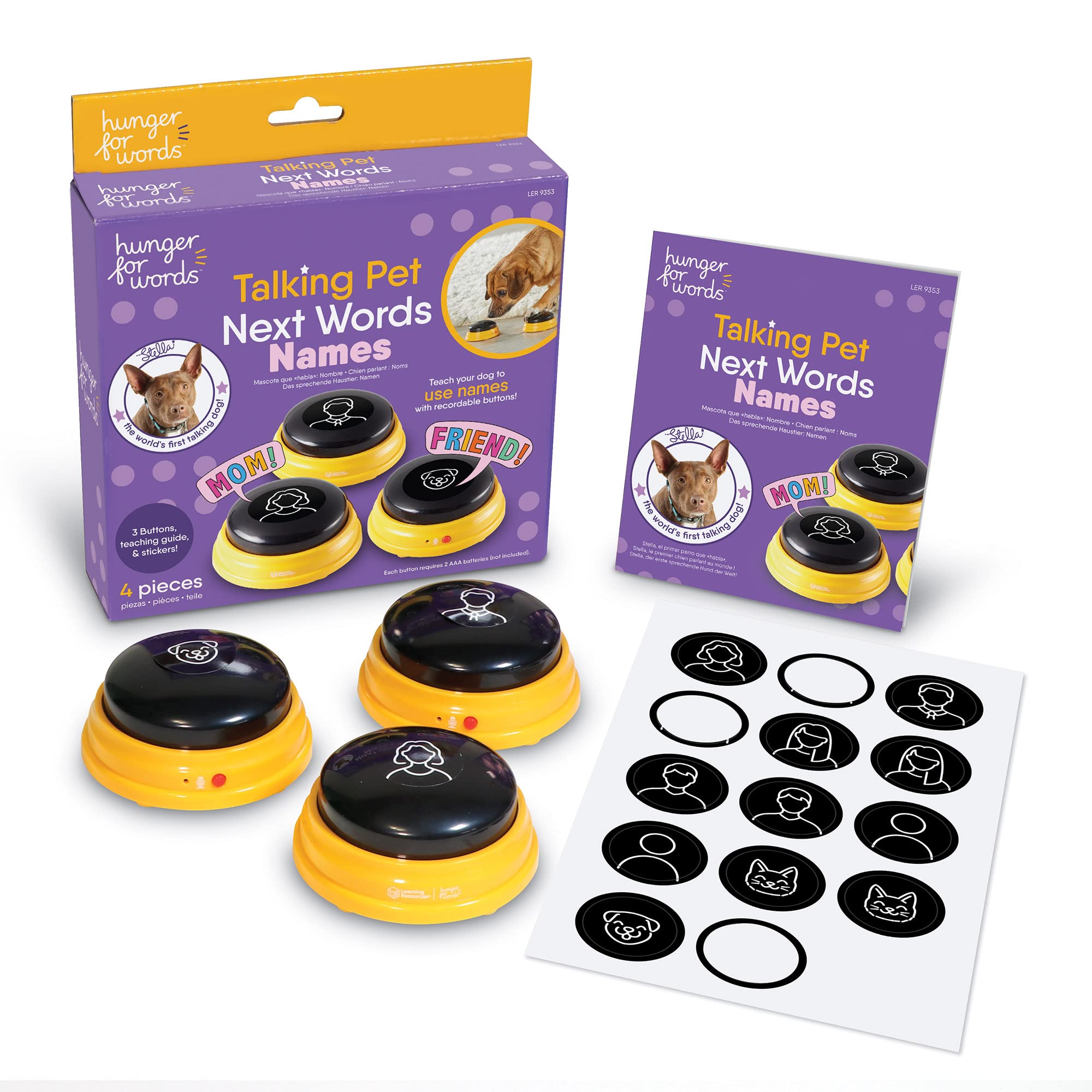 Hunger For Words Talking Pet Buttons - 3 Piece Set of Recordable Speech Buttons for Dog Training & Communication | Teach Your Dog to Talk | Perfect for Interactive Play, Obedience Training & Bonding Activities
