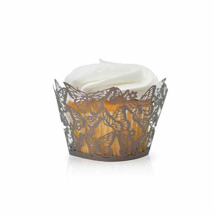 Elegant Coffee Brown Butterfly Lace Cupcake Wrappers & Liners - Perfect for Weddings, Birthday Parties, and Special Occasions