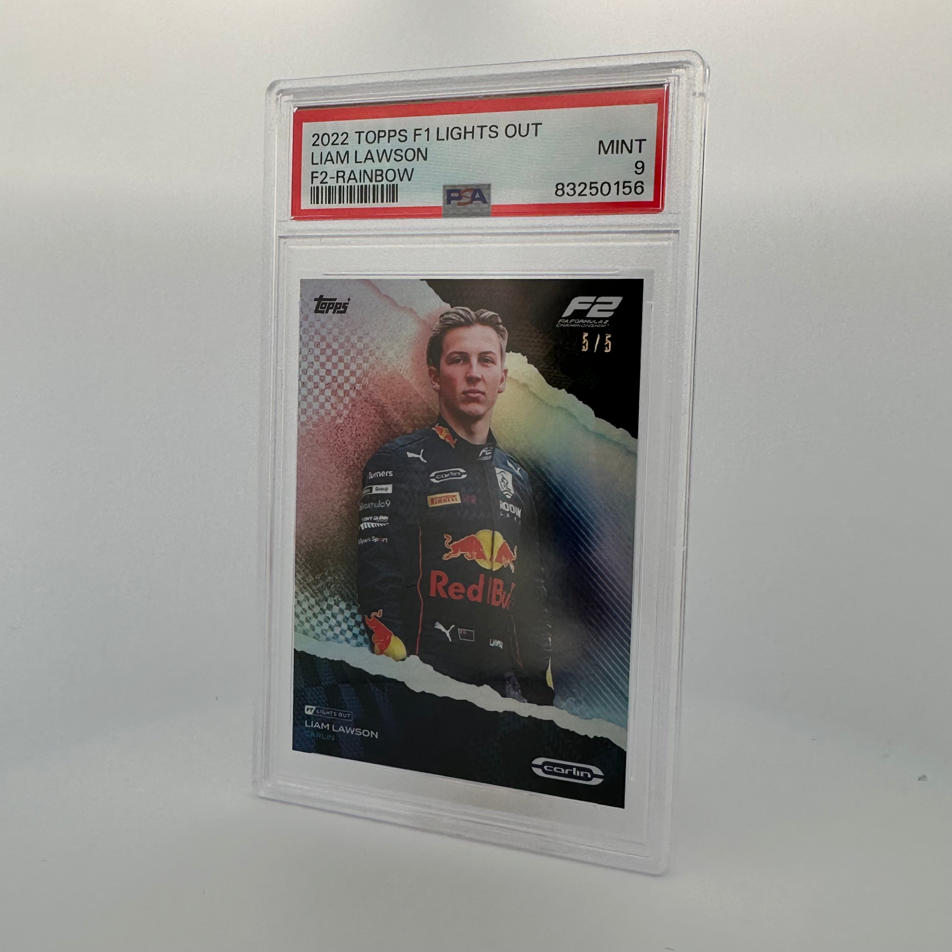 PSA 9 Graded Liam Lawson F2 Rainbow Parallel Card - Rare Collectible for Trading Card Enthusiasts & Sports Memorabilia Display