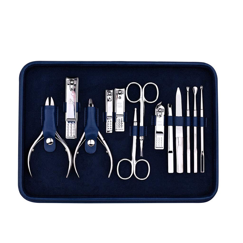 Professional 13-Piece Manicure & Pedicure Set with Blue Leather Case - Nail Clippers, Cuticle Care Tools, Beauty Kit for Home & Salon Use - Perfect Gift for Women & Men