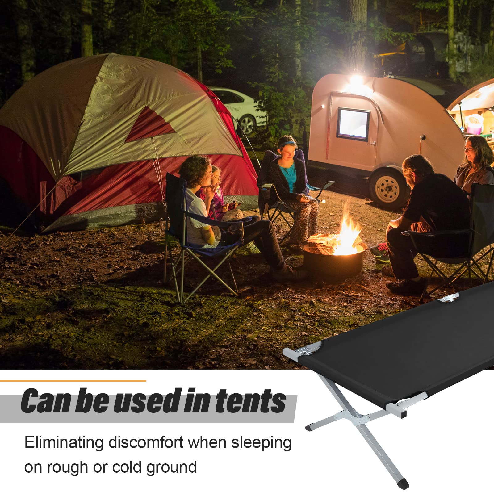 Geetery 2-Pack Portable Folding Camping Cot with Carry Bag - Heavy Duty 529 lbs Capacity Twin Size Military Cot for Outdoor Sleeping, Travel & Camping (Black) - Perfect for Backpacking, Hiking & Emergency Preparedness