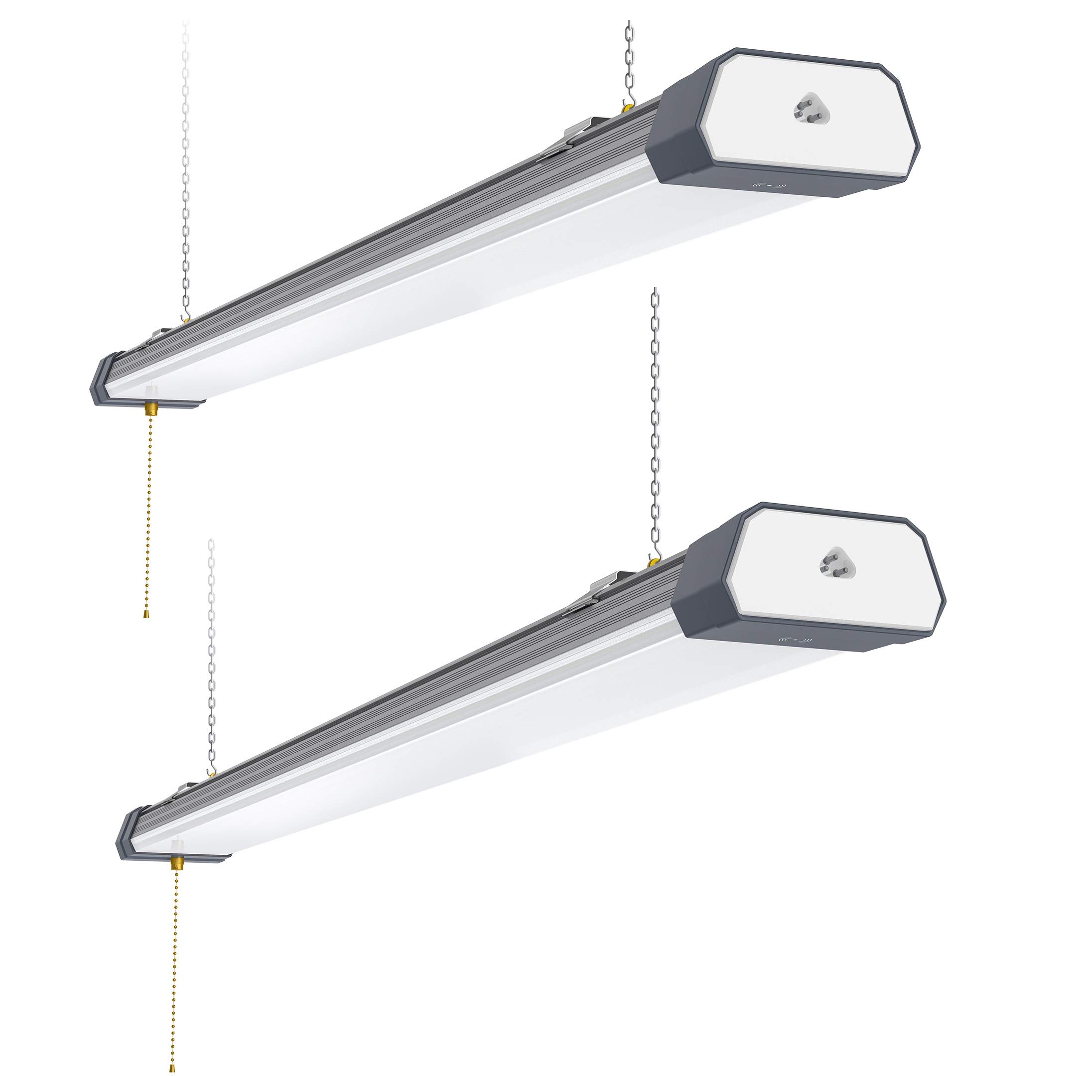 2 Pack 100W Linkable LED Shop Light 13000LM, 5000K Daylight White Utility Light Fixture with Plug (120V) - Super Bright LED Garage Ceiling Light for Workshop, Warehouse & Basement - ETL Listed - On/Off Pull Chain, Suspended & Flush Mount Options - Perfect for DIY Projects, Auto Repair & Home Improvement